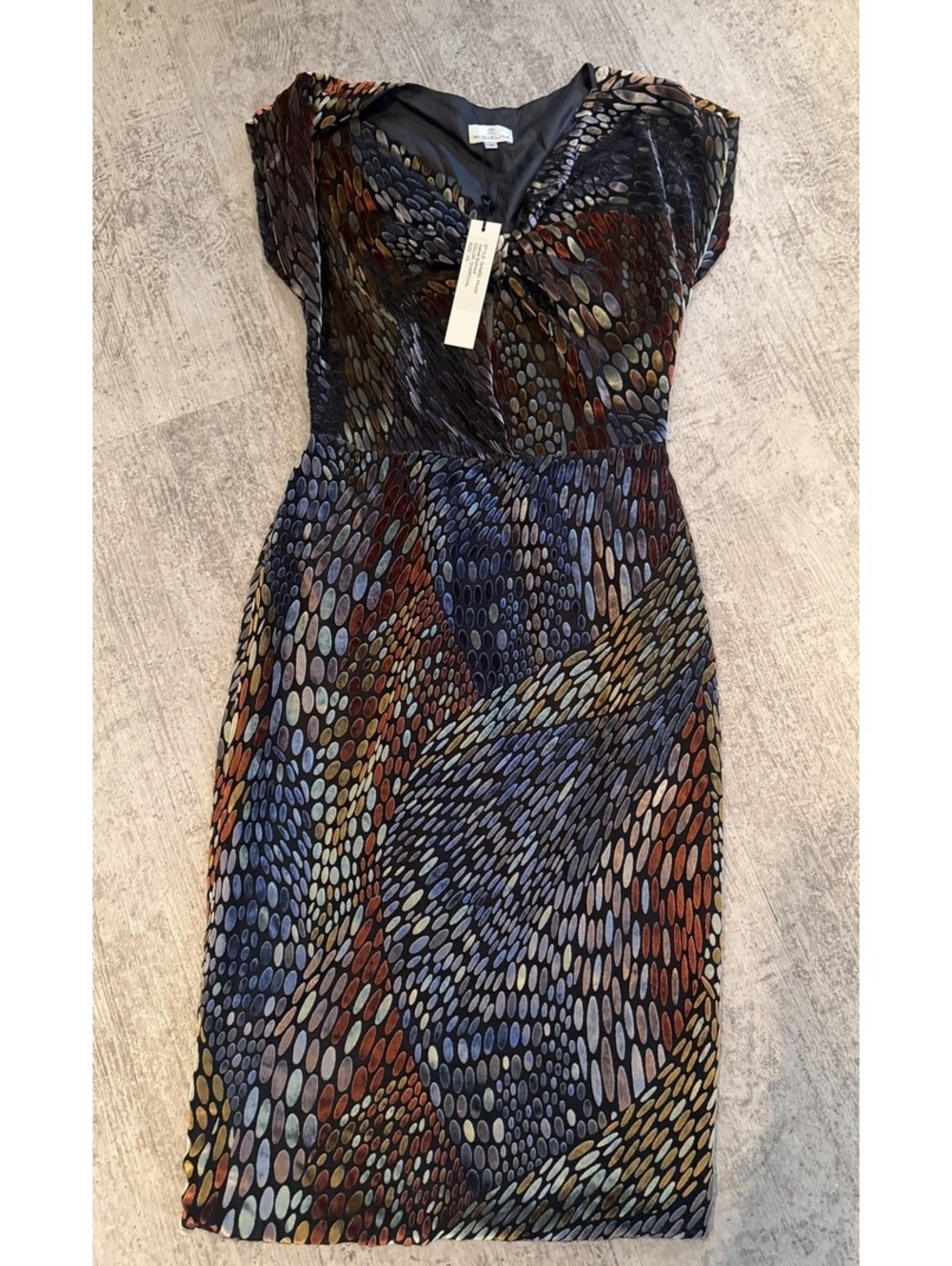 NWT Miguelina Burnout Velvet Silk Colorful Sleeveless MIDI Dress xs
